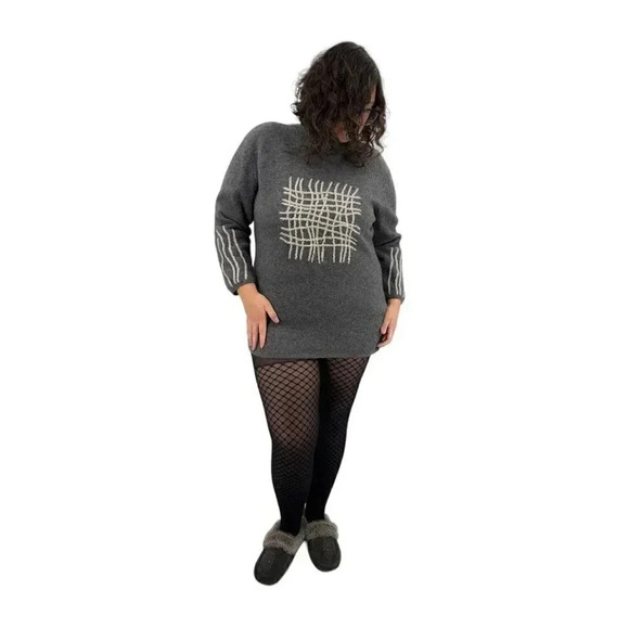 Vintage 80's Gray Lambswool Pullover Sweater Abstract Art Size M - Picture 1 of 11